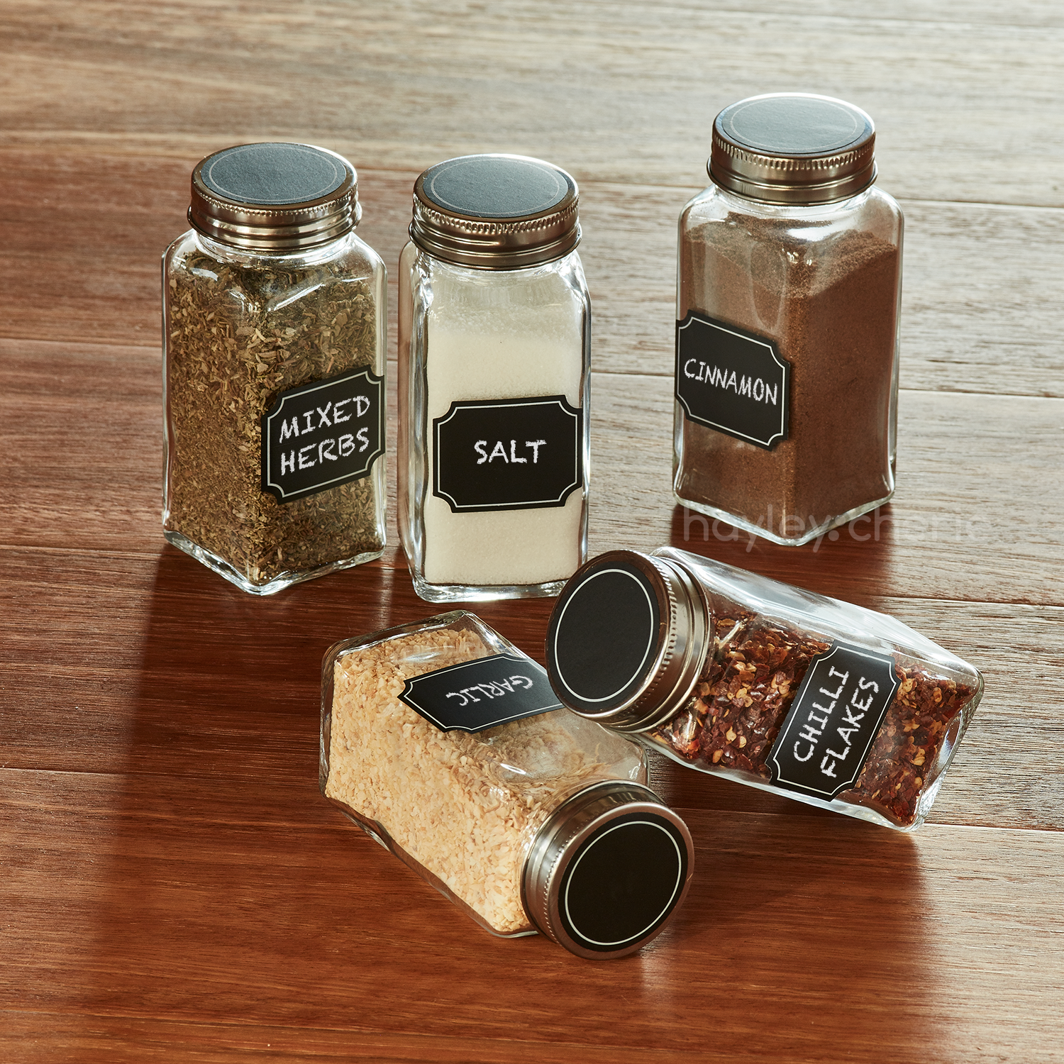 Premium Spice Jar Set -12 Square Glass 4 oz Spice Bottles, 72