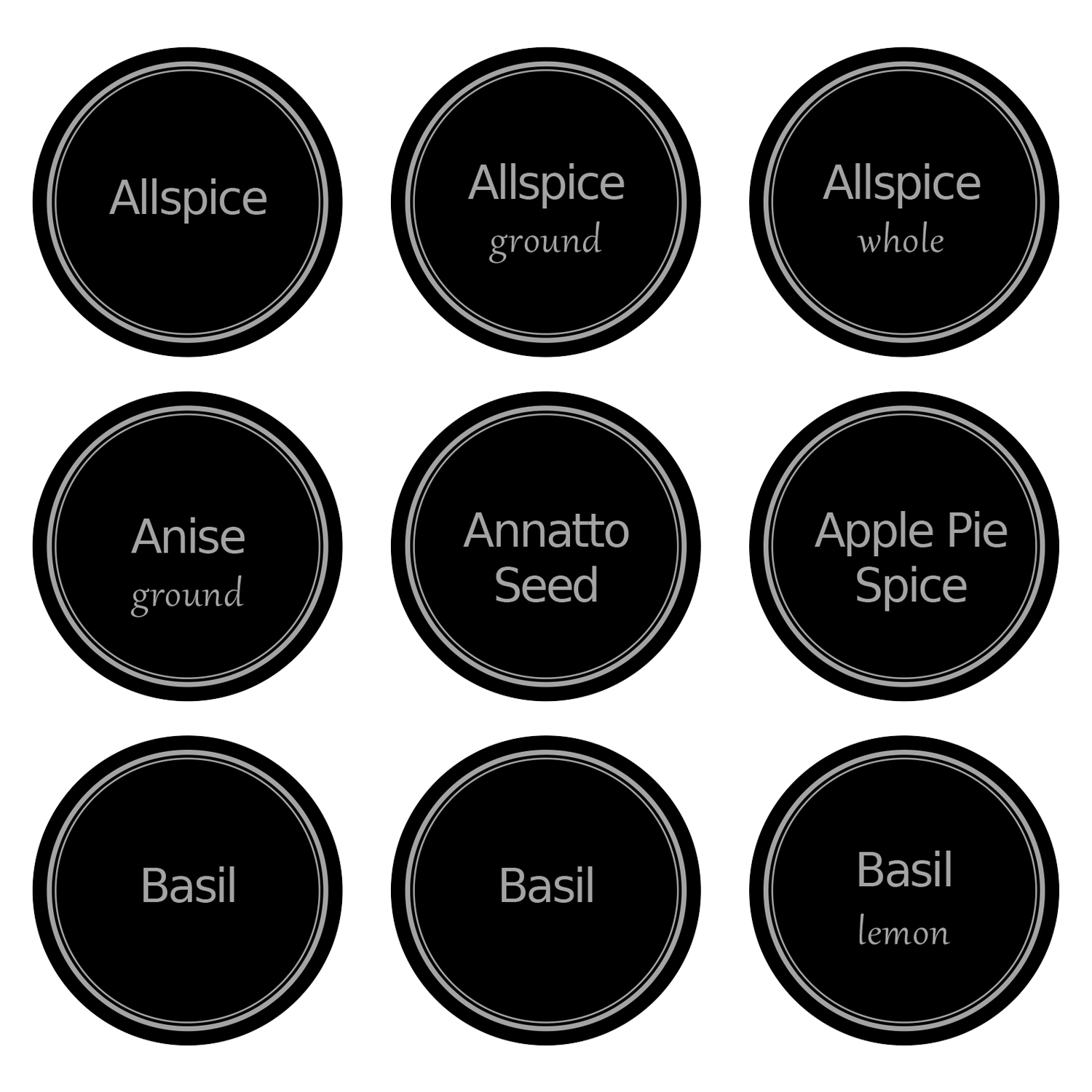 1.5 Flat Black Spice Labels 1.5 Round Labels Digital Template 