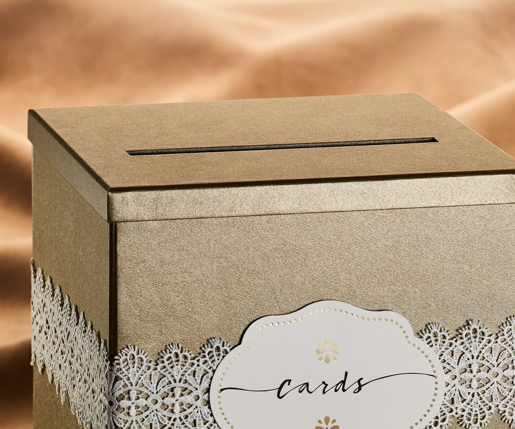 White Gift Card Box with White Lace Textured Finish – Large Size 10″ x 10″