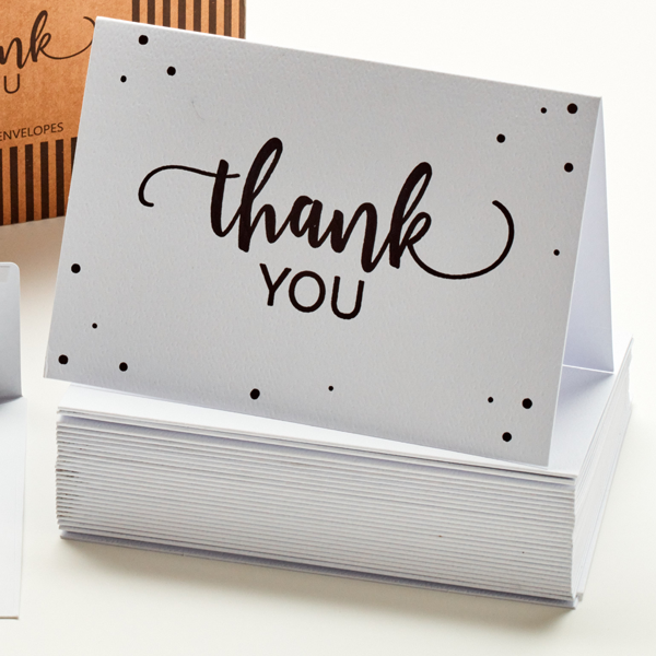Hunts Milano Collection Thank You Cards - Pack Of 8 Black Cards With Gold Foil & White Envelopes, 100x150mm