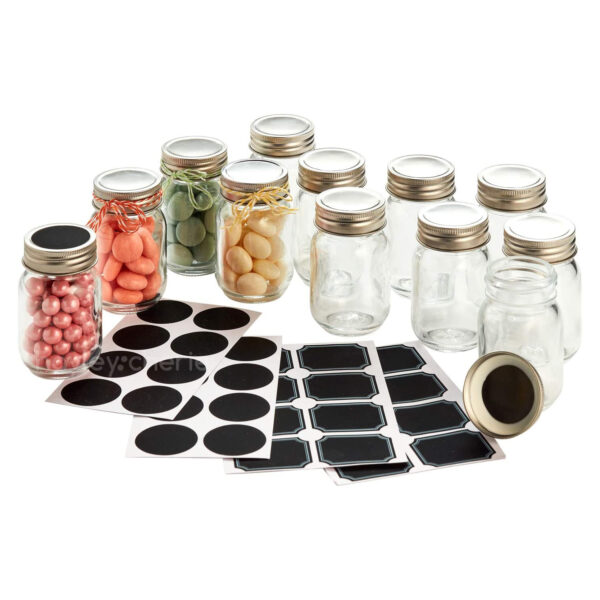 Small 2oz Mason Jars with Chalk board Labels (12 Pack)