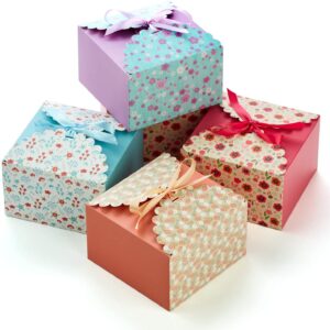 Large Printed Floral Gift Boxes with Ribbons, blue orange red purple
