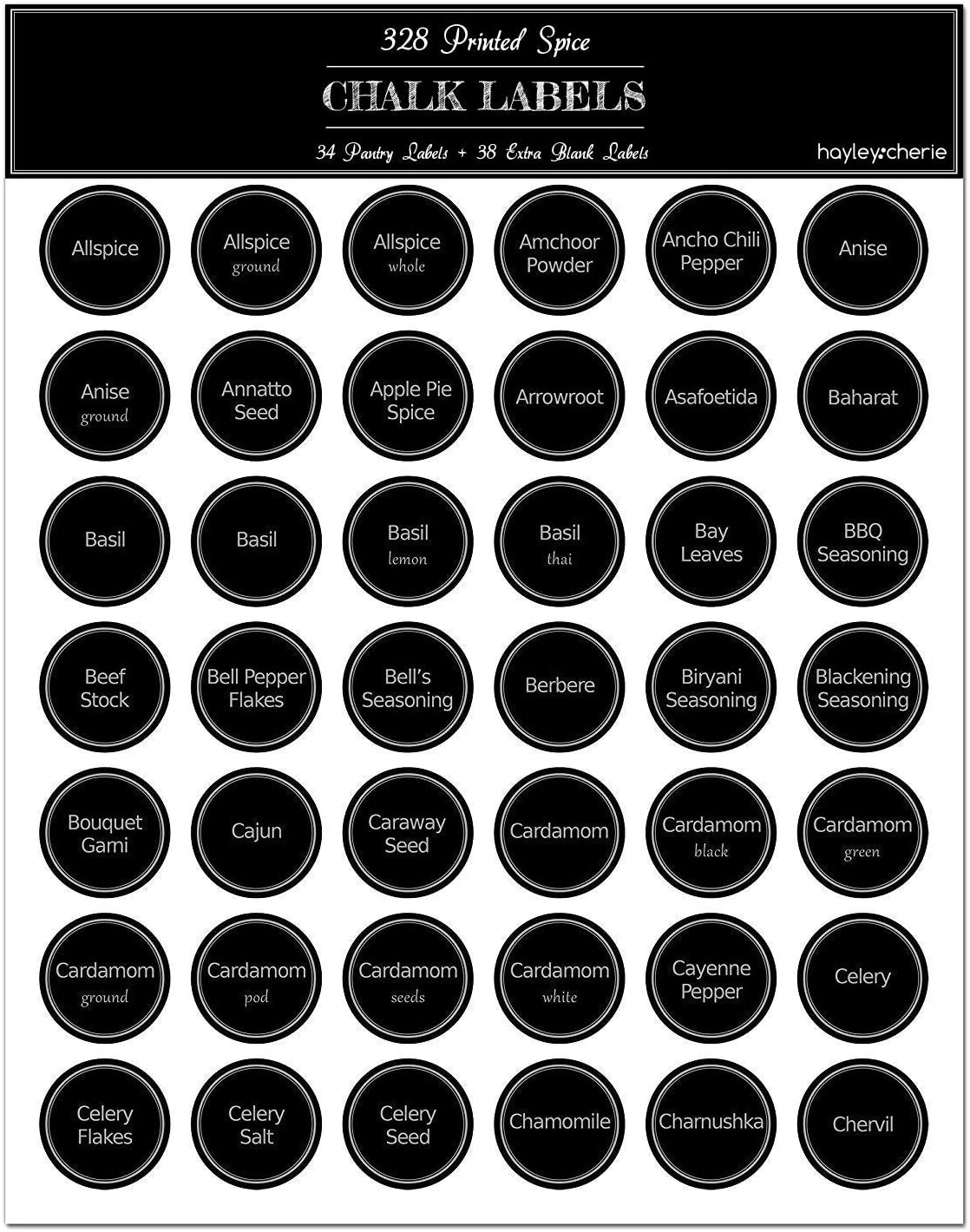 Spice Jar Labels Preprinted 300 Black & White Labels Water