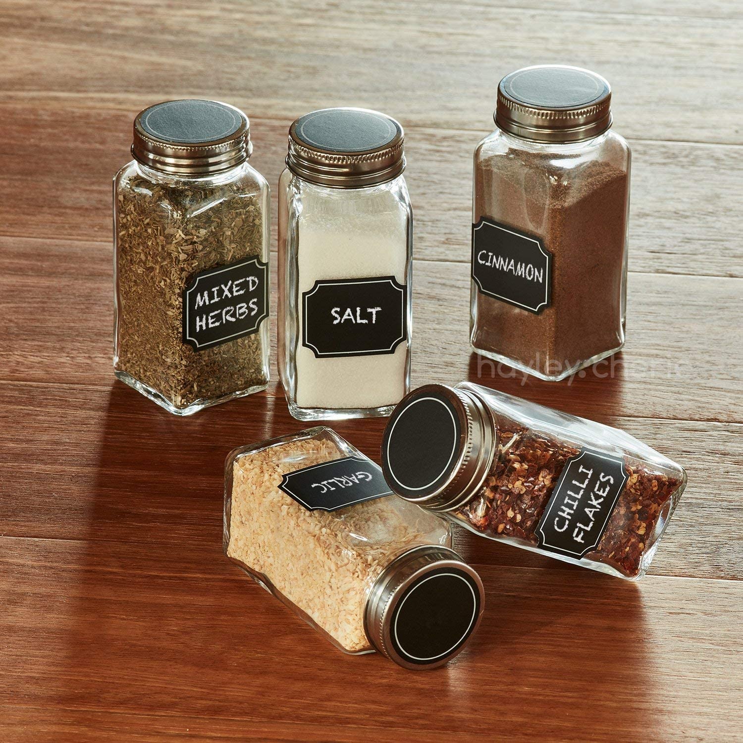6 oz Glass French Square Spice Jar with Shaker and Your choice of Lid