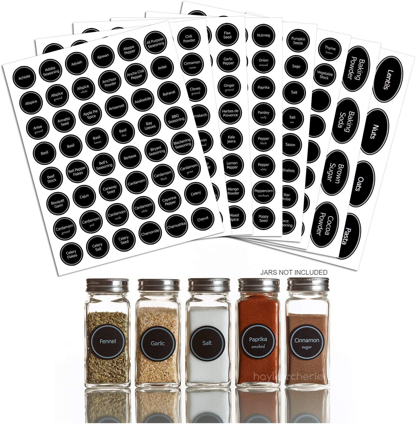 Orii Spice Labels - Clear Round - 160 Pre-Printed +20 Blank