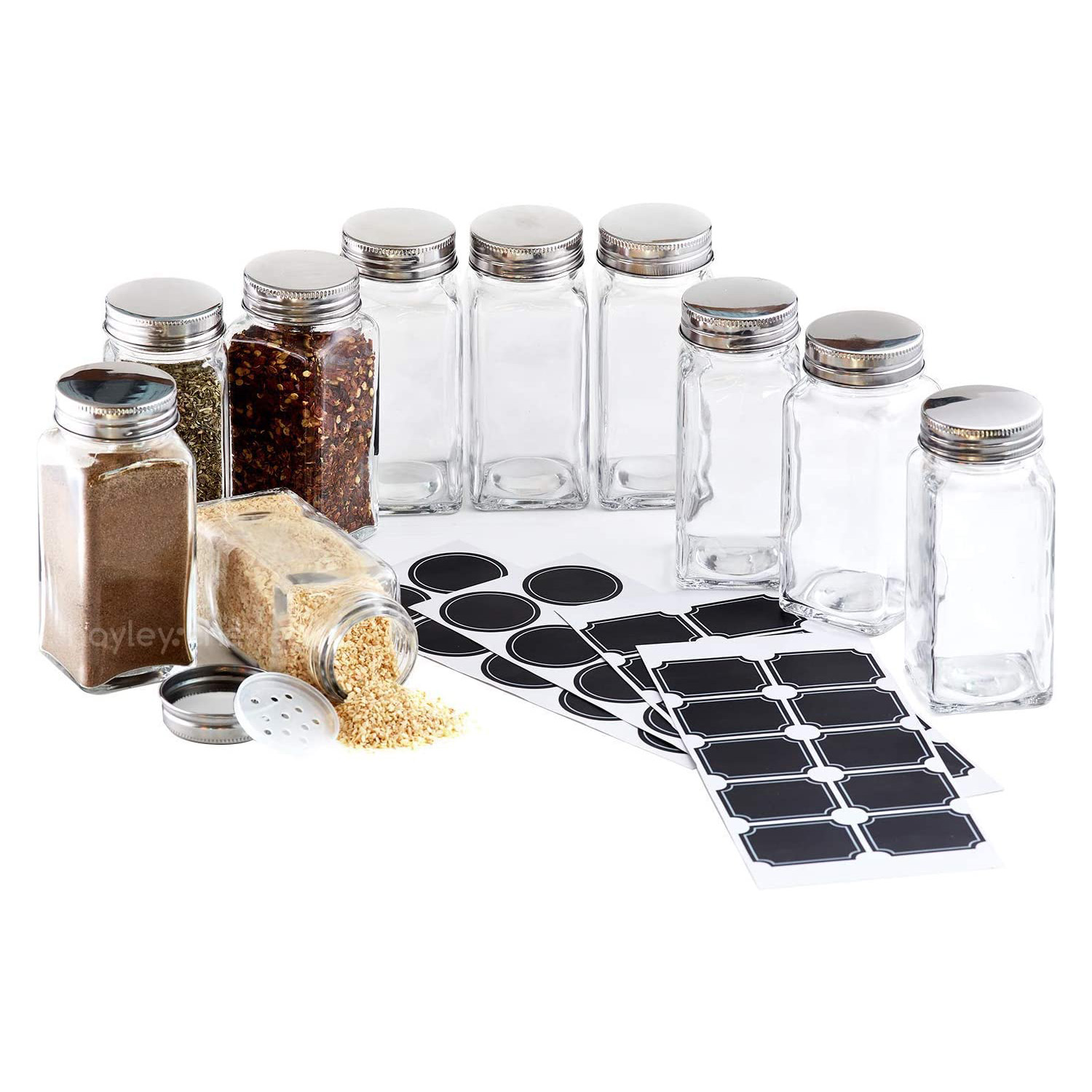 6 oz Glass French Square Spice Jar with Shaker and Your choice of