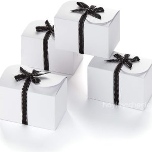 White Kraft Treat Boxes with Black Ribbons (20 Pack) - 6.5" x 4" x 4"