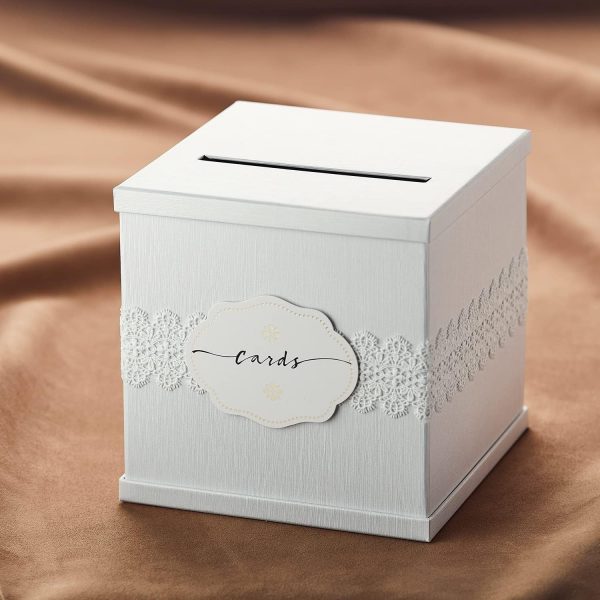 Hayley Cherie - White Gift Card Box with White Lace Textured Finish - Large Size 10" x 10"