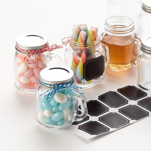 Hayley Cherie - 2.5 oz Glass Mason Jars with Handles and Lids (Set of 10) Small Favor Jars with Chalkboard Labels