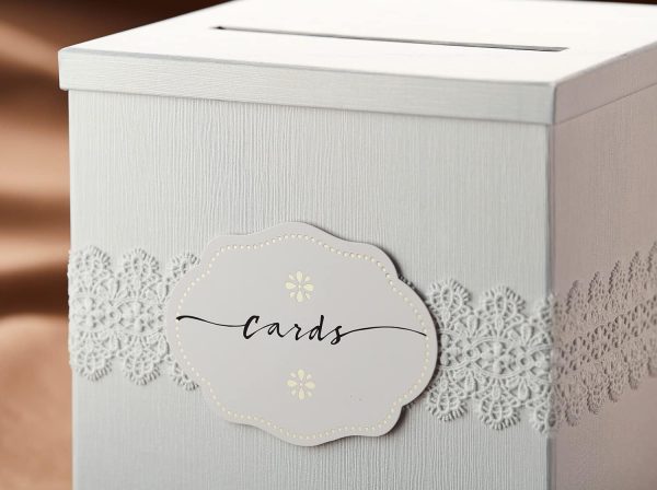 Hayley Cherie - White Gift Card Box with White Lace Textured Finish - Large Size 10" x 10"