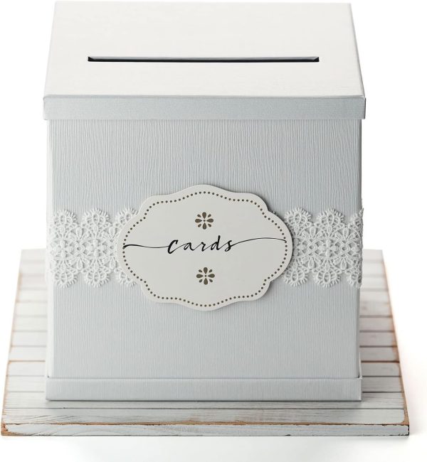 Hayley Cherie - White Gift Card Box with White Lace Textured Finish - Large Size 10" x 10"