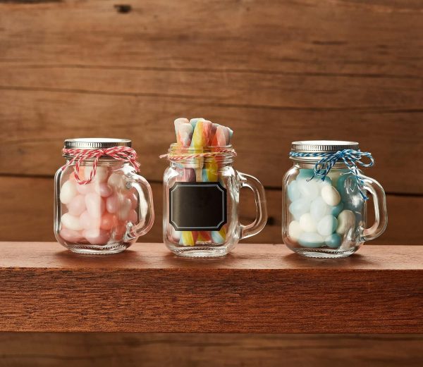 Hayley Cherie - 2.5 oz Glass Mason Jars with Handles and Lids (Set of 10) Small Favor Jars with Chalkboard Labels