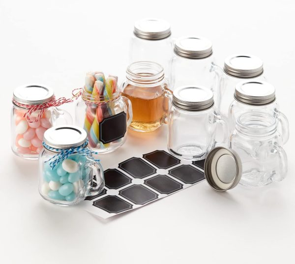 Hayley Cherie - 2.5 oz Glass Mason Jars with Handles and Lids (Set of 10) Small Favor Jars with Chalkboard Labels