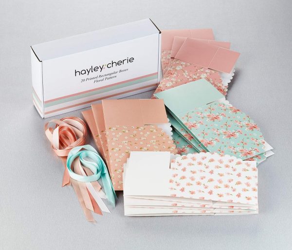 Hayley Cherie - Floral Gift Treat Boxes with Ribbons (20 Pack) - 4 x 3.7 x 8 inches - Thick 400gsm Card - Pastel Colors - for Cookies, Goodies, Candy, Parties, Christmas, Birthdays, Weddings