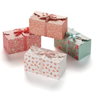 RECTANGLE FLORAL GIFT TREAT BOXES WITH RIBBONS (20 PACK) – 4″ X 3.7″ X 8″