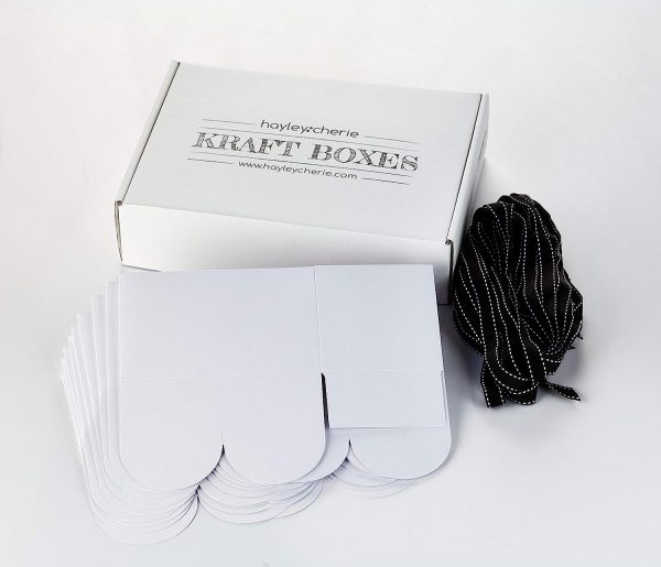 White Kraft Treat Boxes with Black Ribbons (20 Pack) - 6.5" x 4" x 4"