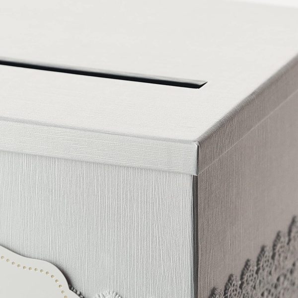 Hayley Cherie - White Gift Card Box with White Lace Textured Finish - Large Size 10" x 10"