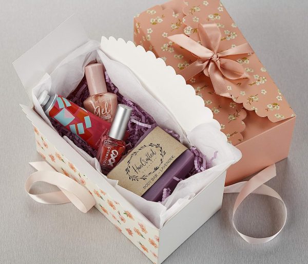 Hayley Cherie - Floral Gift Treat Boxes with Ribbons (20 Pack) - 4 x 3.7 x 8 inches - Thick 400gsm Card - Pastel Colors - for Cookies, Goodies, Candy, Parties, Christmas, Birthdays, Weddings