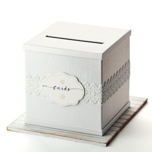 White Gift Card Box with White Lace Textured Finish - Large Size 10" x 10"