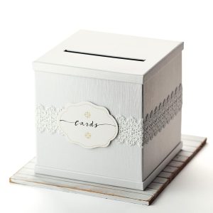 Hayley Cherie - White Gift Card Box with White Lace Textured Finish - Large Size 10" x 10"