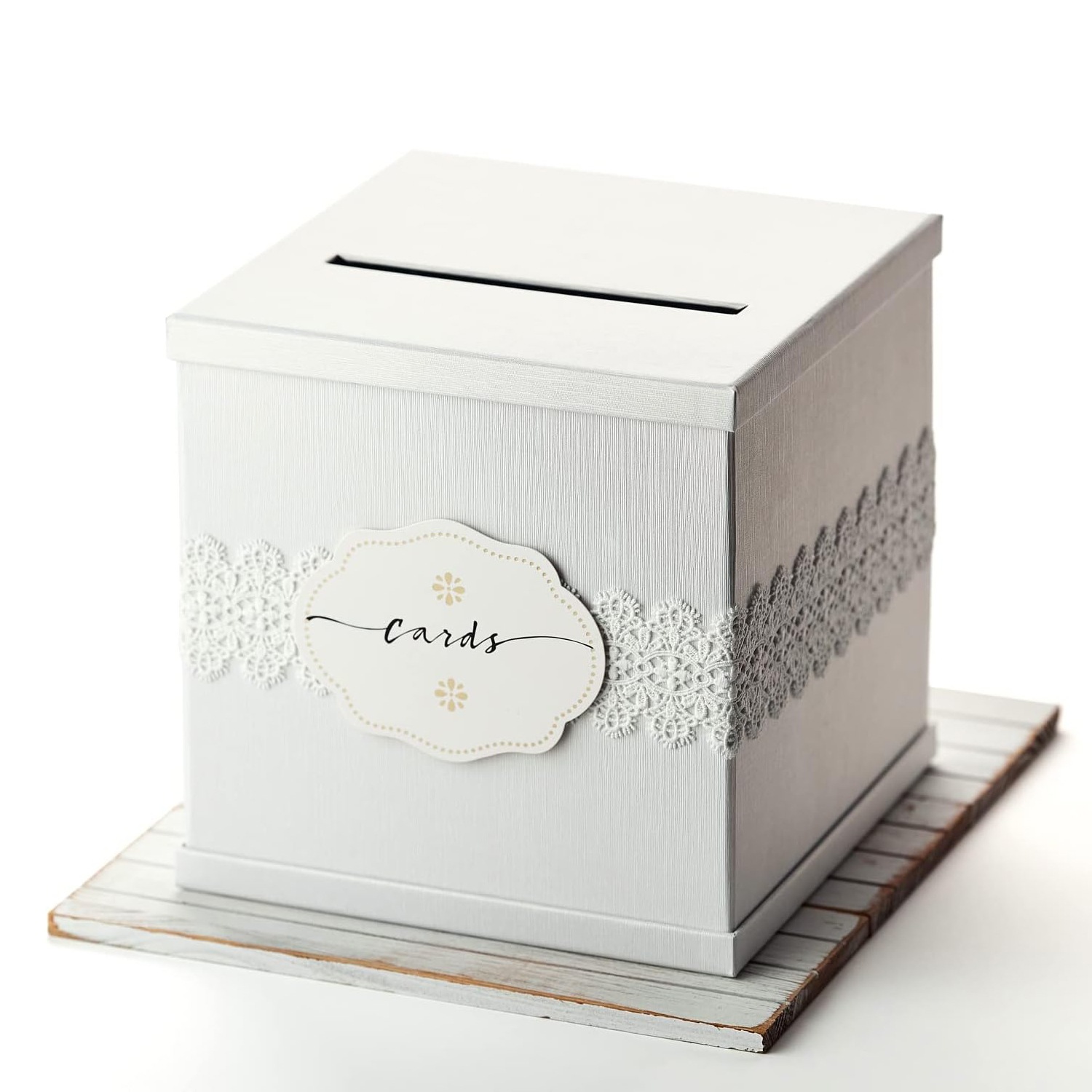 White Gift Card Box with White Lace Textured Finish – Large Size 10″ x 10″