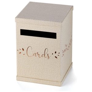 Rustic Gift Card Box with Copper Foil Design - Large 8.7" x 8.7" x 12.8" - Wedding Receptions, Baby & Bridal Showers, Sweet 16, Birthdays, 21st Parties