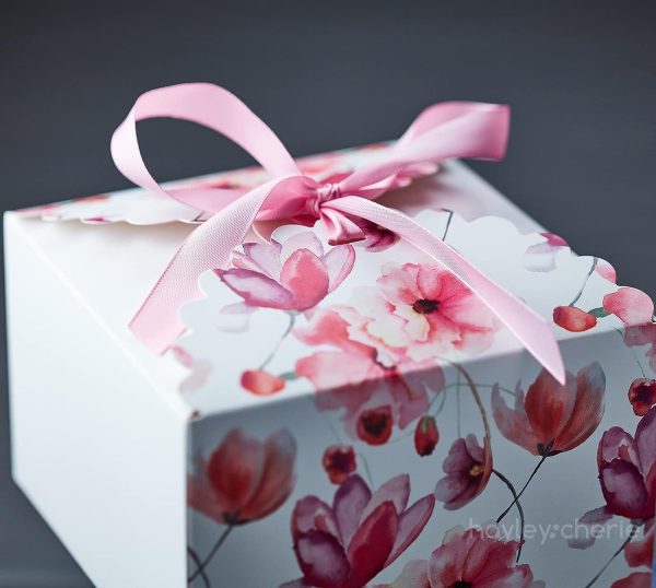 Floral Square Gift Treat Boxes with Ribbons (20 Pack) - 5.8 x 5.8 x 3.7 inches