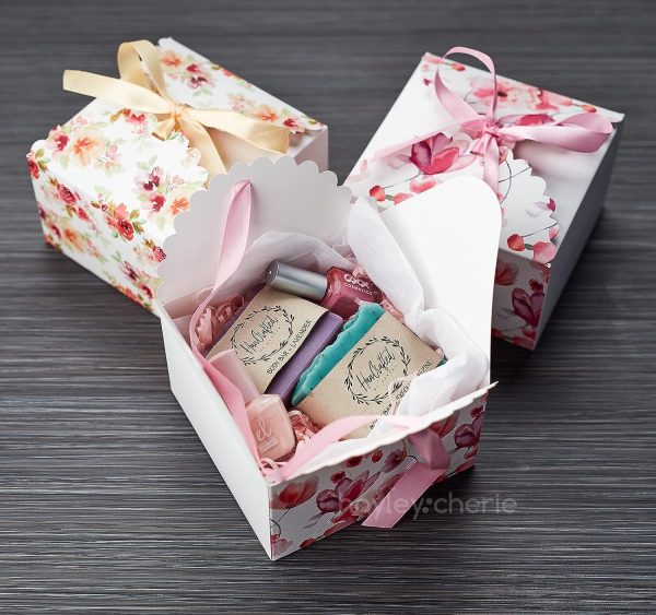 Floral Square Gift Treat Boxes with Ribbons (20 Pack) - 5.8 x 5.8 x 3.7 inches