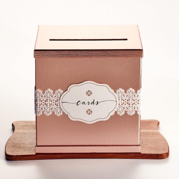 Rose Gold Foil Wedding Gift Card Box With Label and White Lace