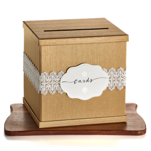 Gold Wedding Gift Card Box with label and white lace