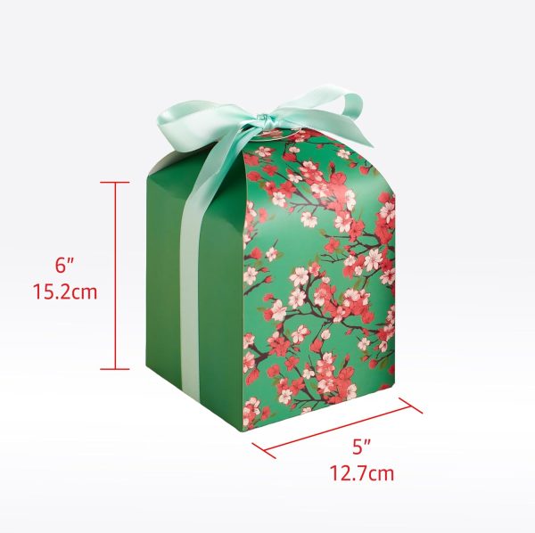 floral treat boxes with ribbons with curved lid green black red white