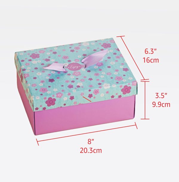 Floral Gift Treat Boxes with Ribbons & Lids (20 Pack) - 8 x 6.3 x 3.5 inches