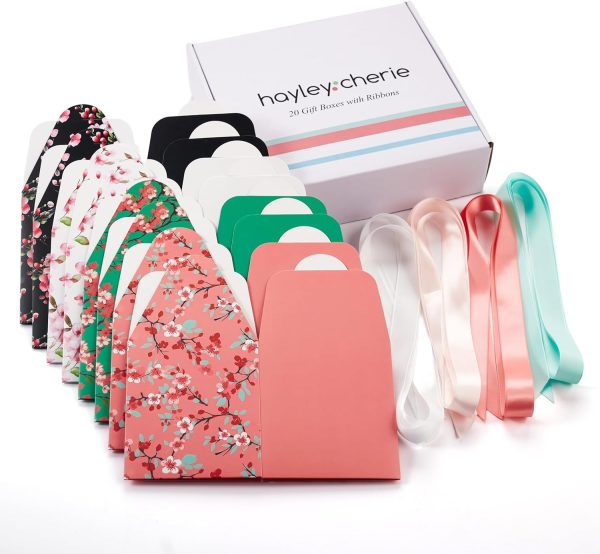floral treat boxes with ribbons with curved lid green black red white